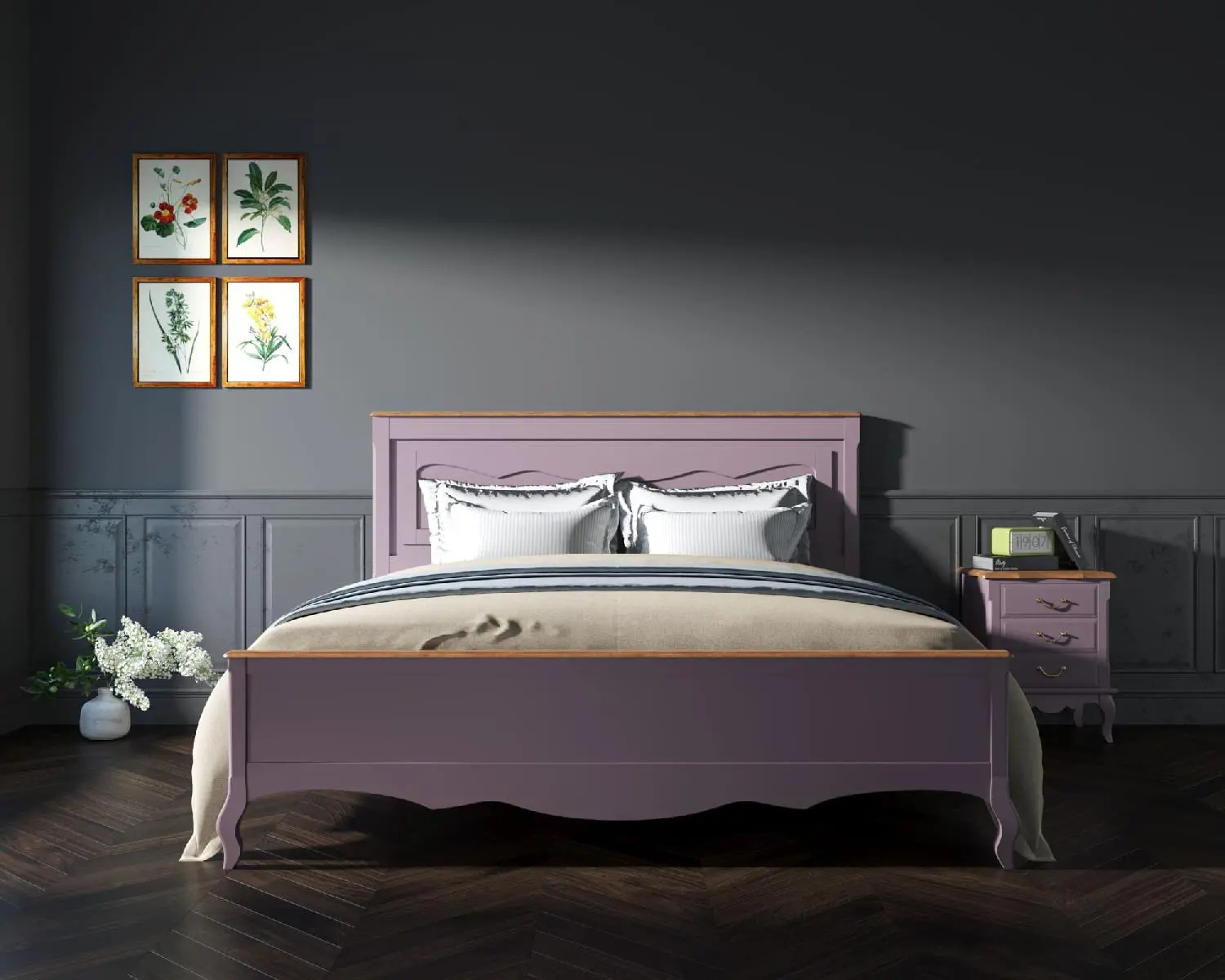 Дизайнерская кровать массив "Leontina Lavanda" 180x200