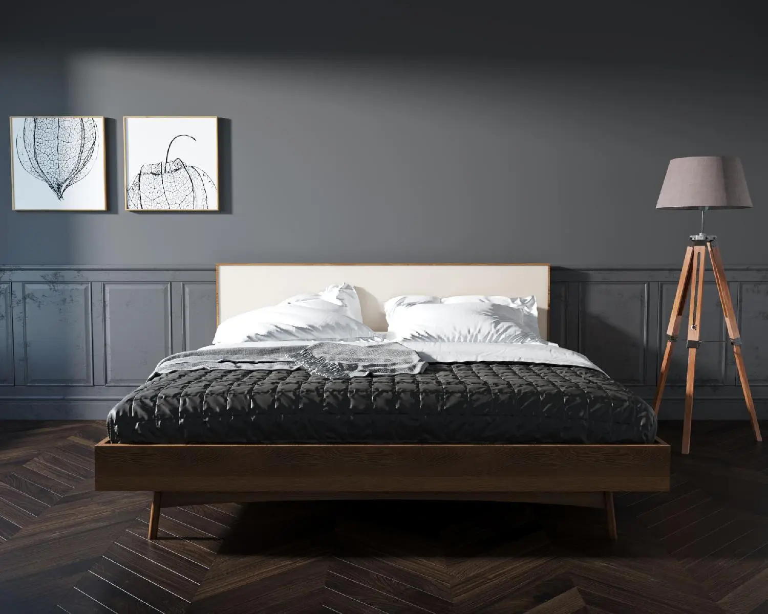 Кровать в Скандинавском стиле двуспальная "Bruni white" 160*200