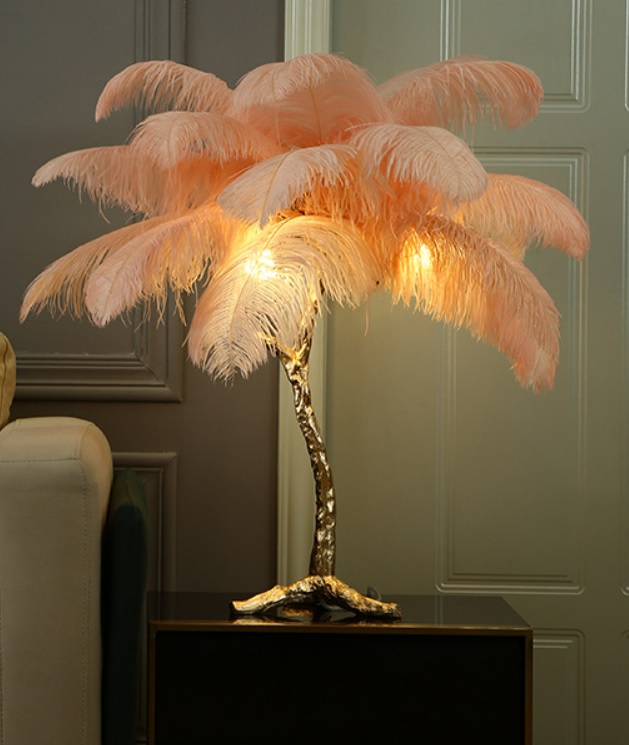 Лампа настольная с перьями FEATHER LAMP, Цвет: розовый