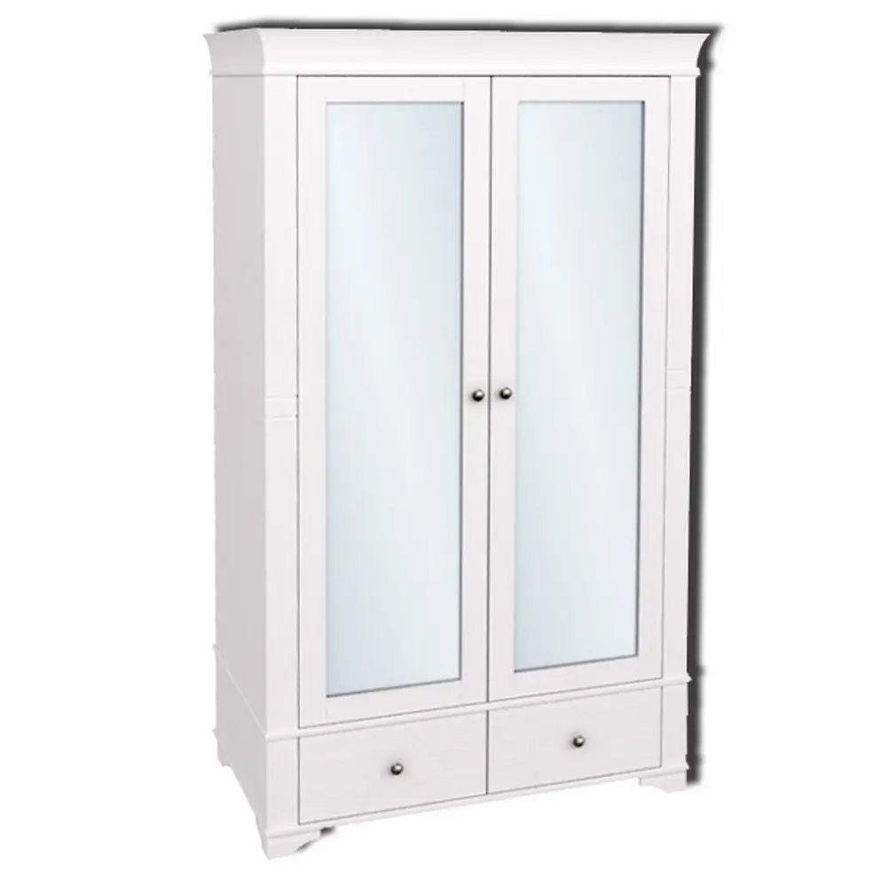 Шкаф массив сосны Бейли 2-ств с зеркальными дверями белый воск